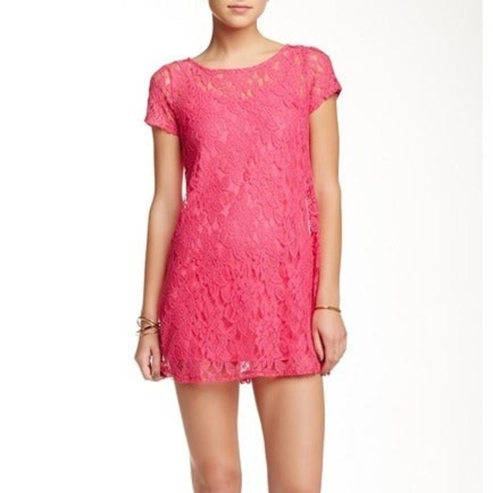 New Socialite Pink Lace Overlay Dress. Size small